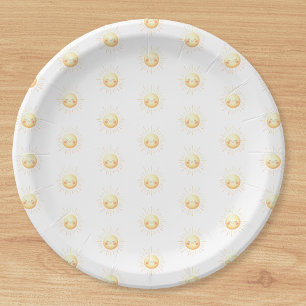 Cute Yellow Watercolor Sunshine Boho Whimsical Paper Plate