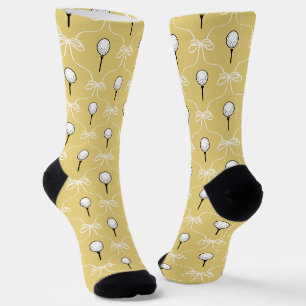 Cute Yellow White Bow Golf Ball Pattern Socks