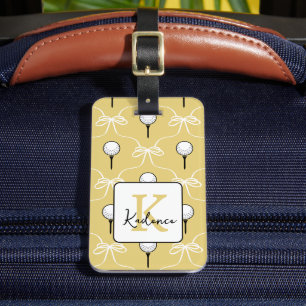 Cute Yellow White Bow Golf Pattern Monogram Luggage Tag