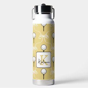 Cute Yellow White Bow Golf Pattern Monogram  Water Bottle