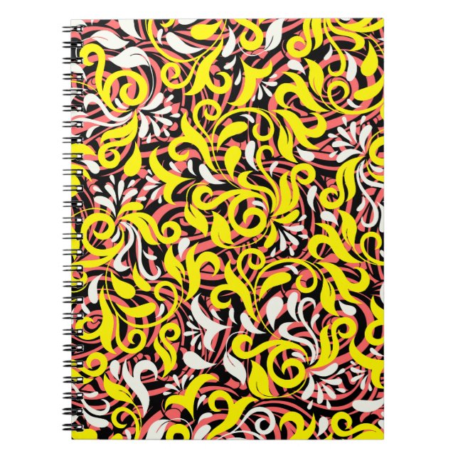 Cute yellow white pink abstract floral notebook (Front)