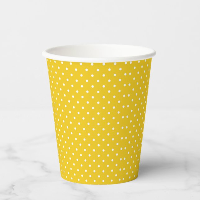 Cute Yellow White Polka Dots Pattern Paper cup (Front)