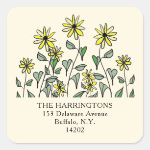 Cute Yellow Wildflowers Fun Square Return Address Sticker