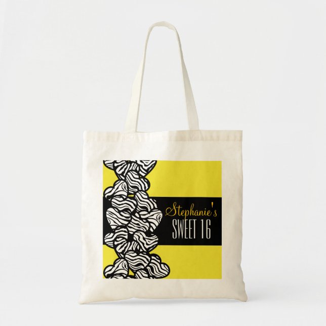Cute yellow zebra heart Sweet 16 Birthday Tote bag (Front)