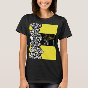 Cute yellow zebra heart Sweet 16 Birthday Tshirt