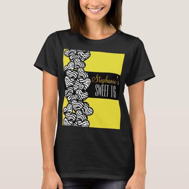 Cute yellow zebra heart Sweet 16 Birthday Tshirt (Front)