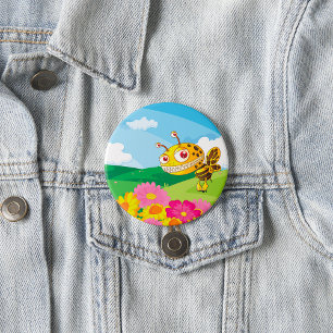 Cute Yet Creepy Monster Bee in a Flower Field  7.5 Cm Round Badge