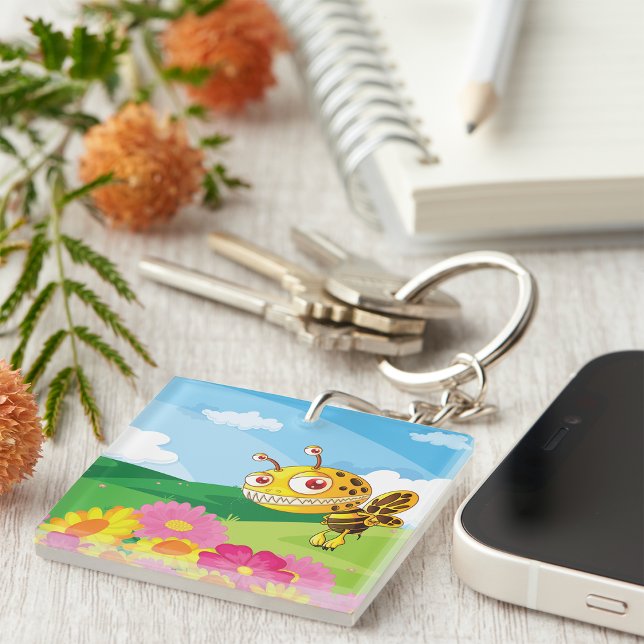  Cute Yet Creepy Monster Bee in a Flower Field  Key Ring (Creator Uploaded)