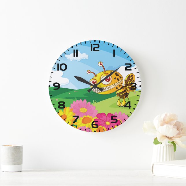  Cute Yet Creepy Monster Bee in a Flower Field  Large Clock (Creator Uploaded)