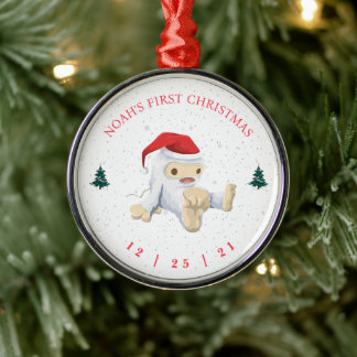 Cute Yeti Baby First Christmas Metal Tree Decoration