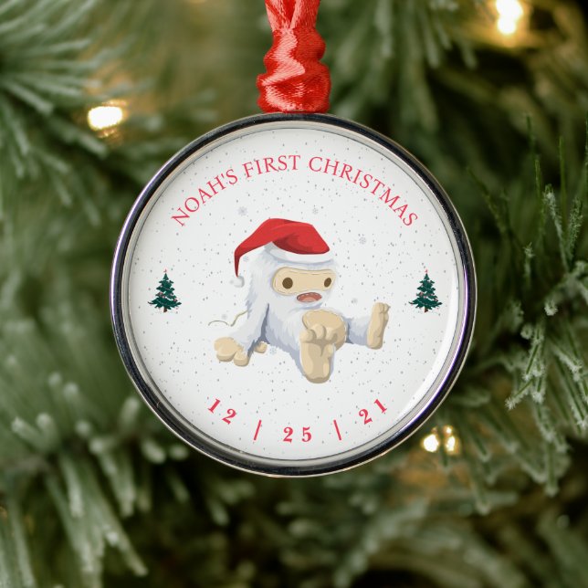 Cute Yeti Baby First Christmas Metal Tree Decoration (Tree)
