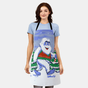 Cute yeti christmas in forest apron