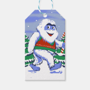 Cute yeti christmas in forest gift tags