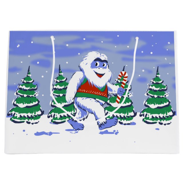 Cute yeti christmas in forest large gift bag (Front)