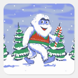 Cute yeti christmas in forest square sticker