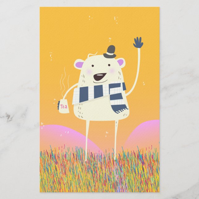 Cute Yeti With a nice hot mug of Tea Stationery (Front)