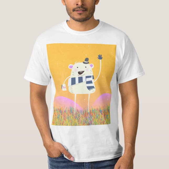 Cute Yeti With a nice hot mug of Tea T-Shirt (Front)
