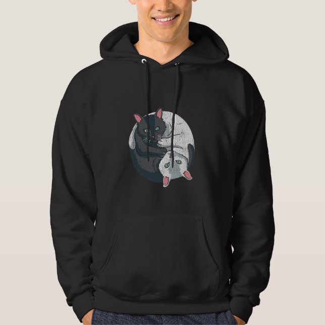 Cute Yin Yang Cat Black White Spiritual Kitten Hoodie (Front)