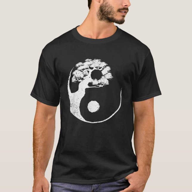 Cute Yin Yang Design Buddhist Men Women Bonsai Tre T-Shirt (Front)