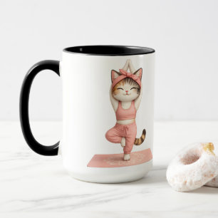 Cute Yoga Cat with Doughnut Coffee Mug