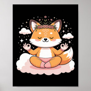 Cute Yoga Fox Lotus Pose Mandala Design For Mindfu Poster