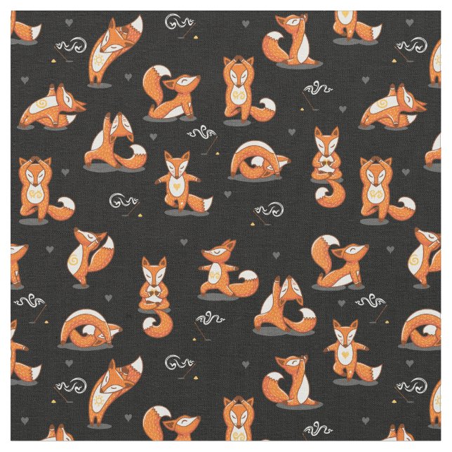 cute yoga foxes funny black fabric (Close Up)