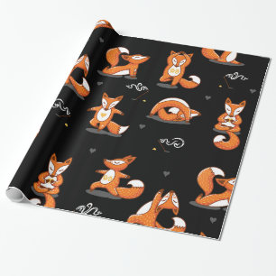 cute yoga foxes funny black wrapping paper