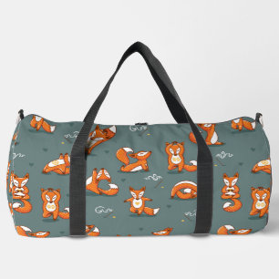 cute yoga foxes funny green duffle bag