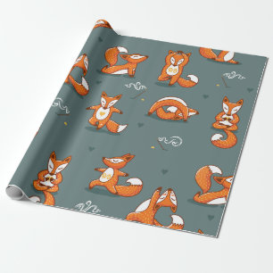 cute yoga foxes funny green wrapping paper