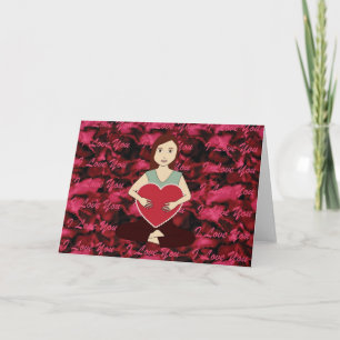 Cute Yoga Girl holding Red heart Holiday Card