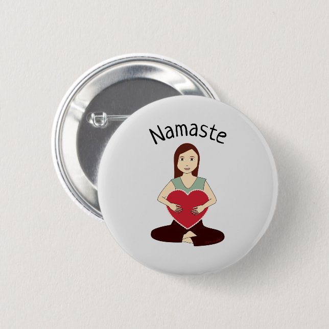 Cute Yoga Girl holding Red heart Namaste 6 Cm Round Badge (Front & Back)