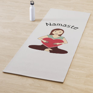 Cute Yoga Girl holding Red heart Namaste Mat