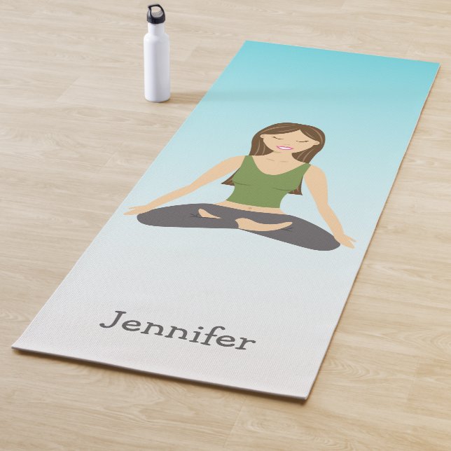 Cute Yoga Girl In Lotus Pose & Custom Name Mat (In Situ)