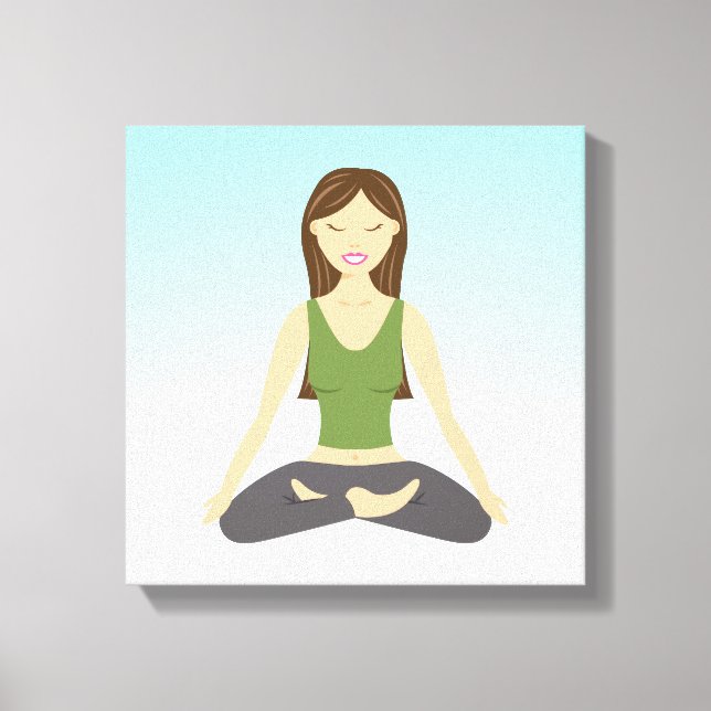 Cute Yoga Girl Sitting In Lotus Pose Illustration Canvas Print (Front)