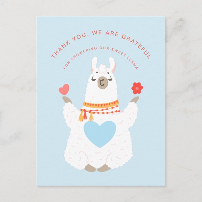 Cute Yoga Llama Baby Shower Thank You Postcard (Front)