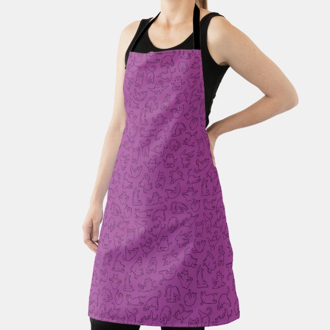 cute yoga pet cat pattern purple background apron (Insitu)