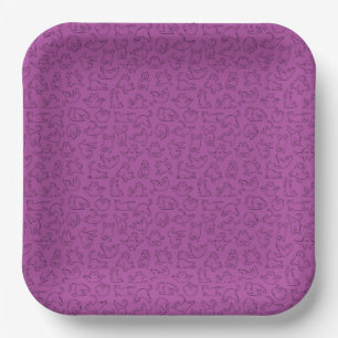 cute yoga pet cat pattern purple background paper plate