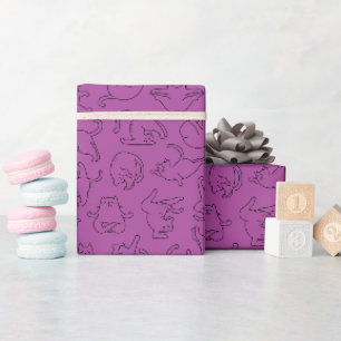 cute yoga pet cat pattern purple background wrapping paper