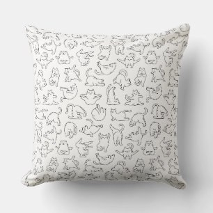cute yoga pet cat pattern white background cushion