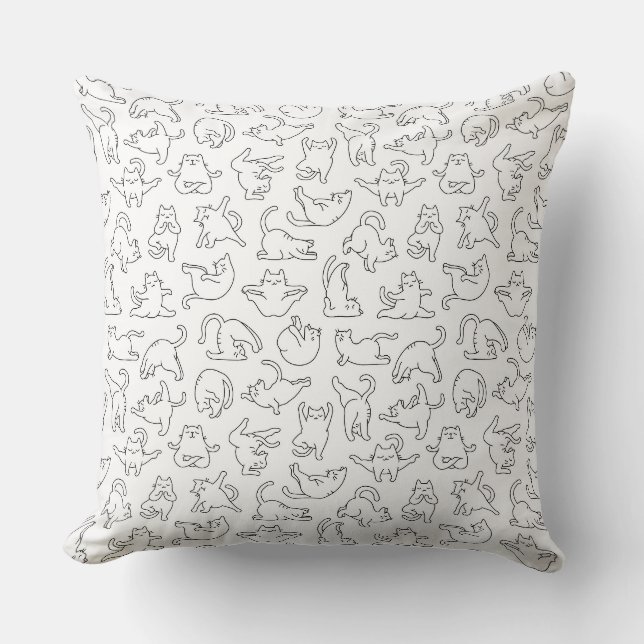 cute yoga pet cat pattern white background cushion (Front)