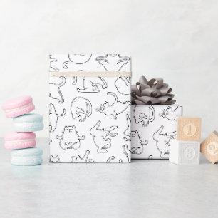 cute yoga pet cat pattern white background wrapping paper