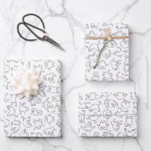 cute yoga pet cat pattern white background wrapping paper sheet