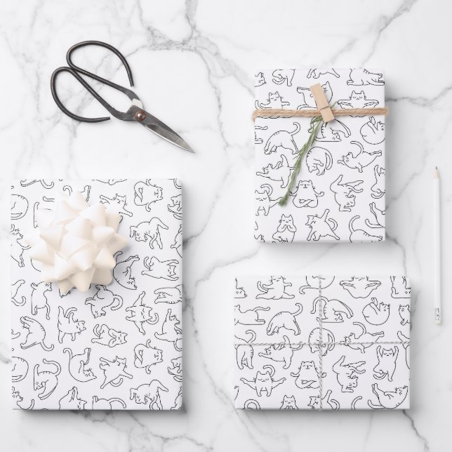 cute yoga pet cat pattern white background wrapping paper sheet (Front)