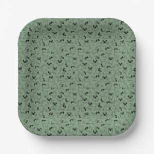 cute yoga pet dog pattern green background paper plate