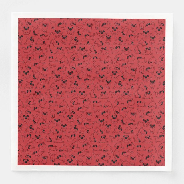 cute yoga pet dog pattern red background napkin (Front)
