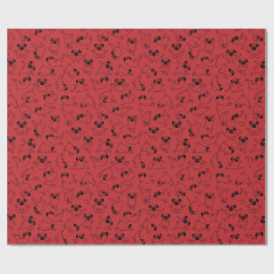 cute yoga pet dog pattern red background wrapping paper