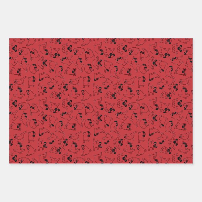 cute yoga pet dog pattern red background wrapping paper sheet (Front)