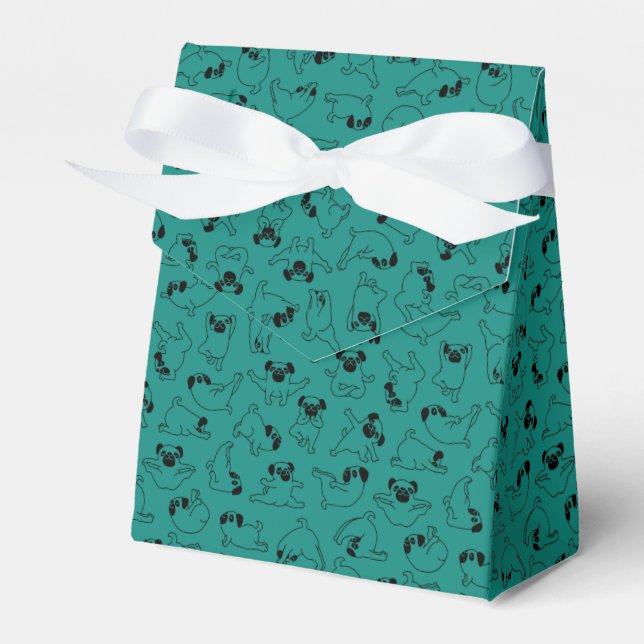cute yoga pet dog pattern turquoise background favour box (Front Side)