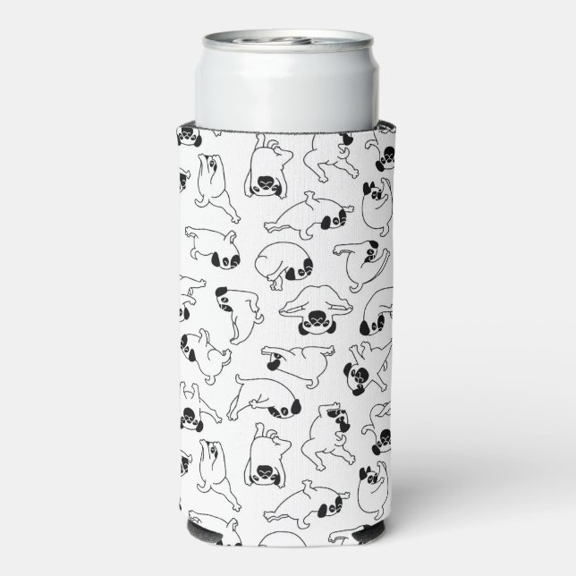 cute yoga pet dog pattern white background seltzer can cooler (Seltzer Back)