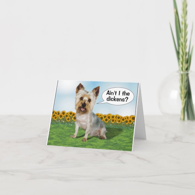 Cute Yorkie and Sunflowers Note Card (Front)